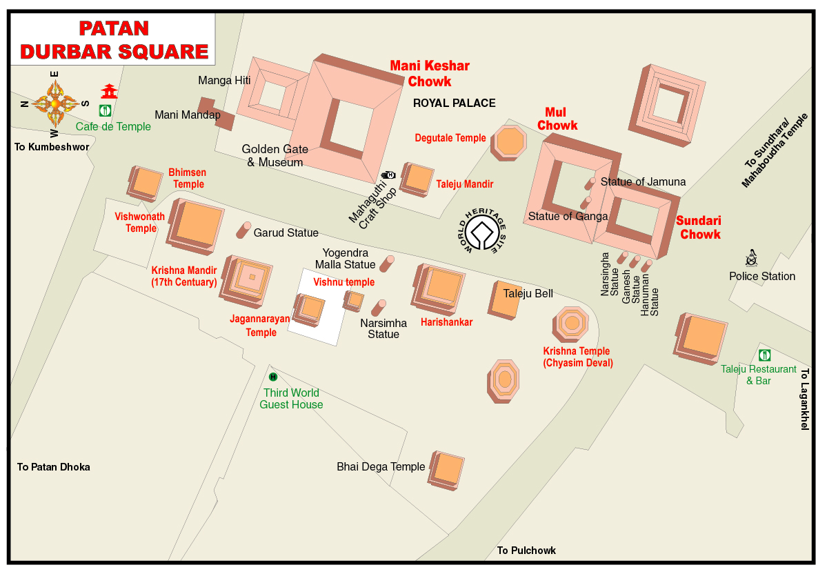 Mapa de Durbar Square, Patan